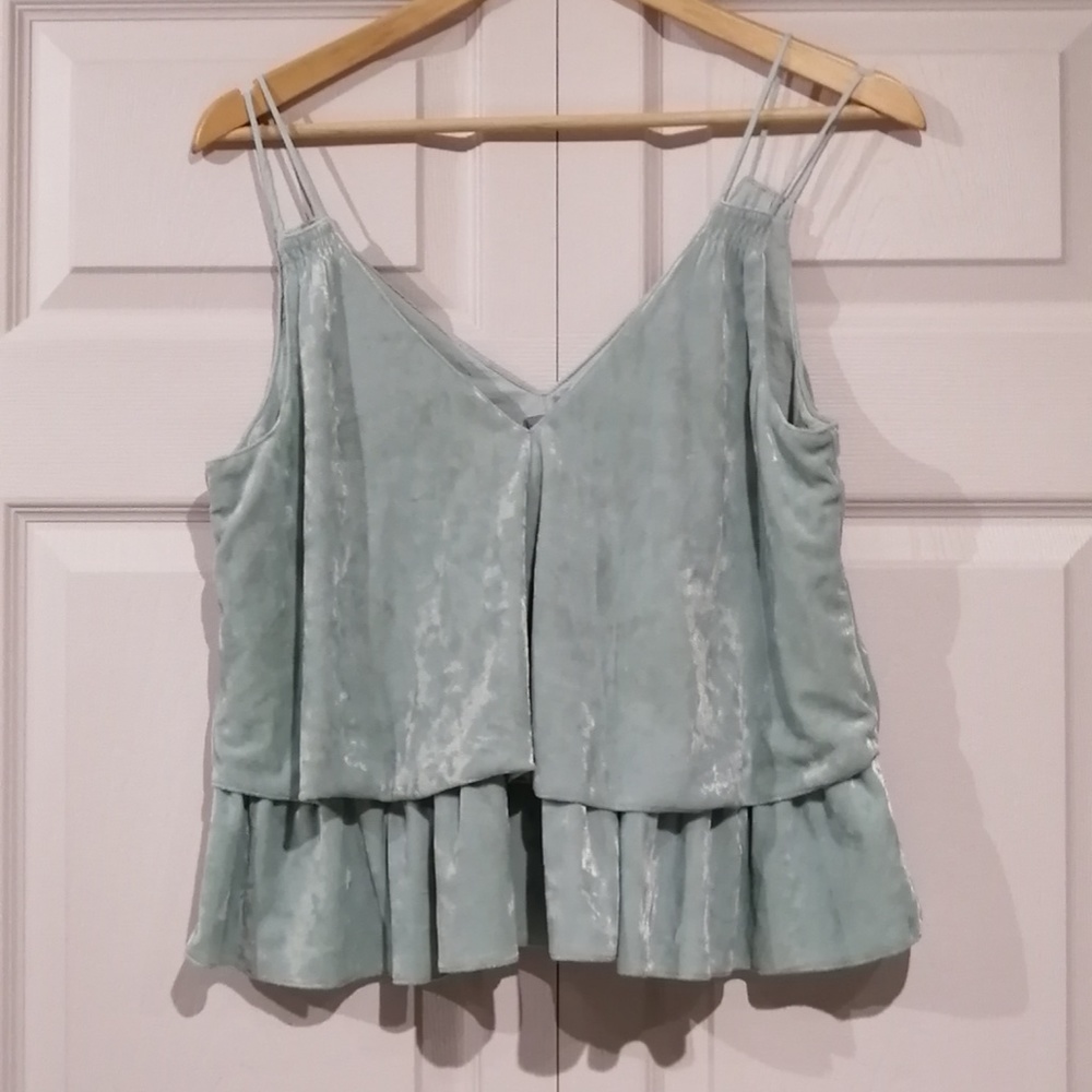 AERIE Crushed Velvet Ruffle Tank Mint NWOT - Picture 2 of 4